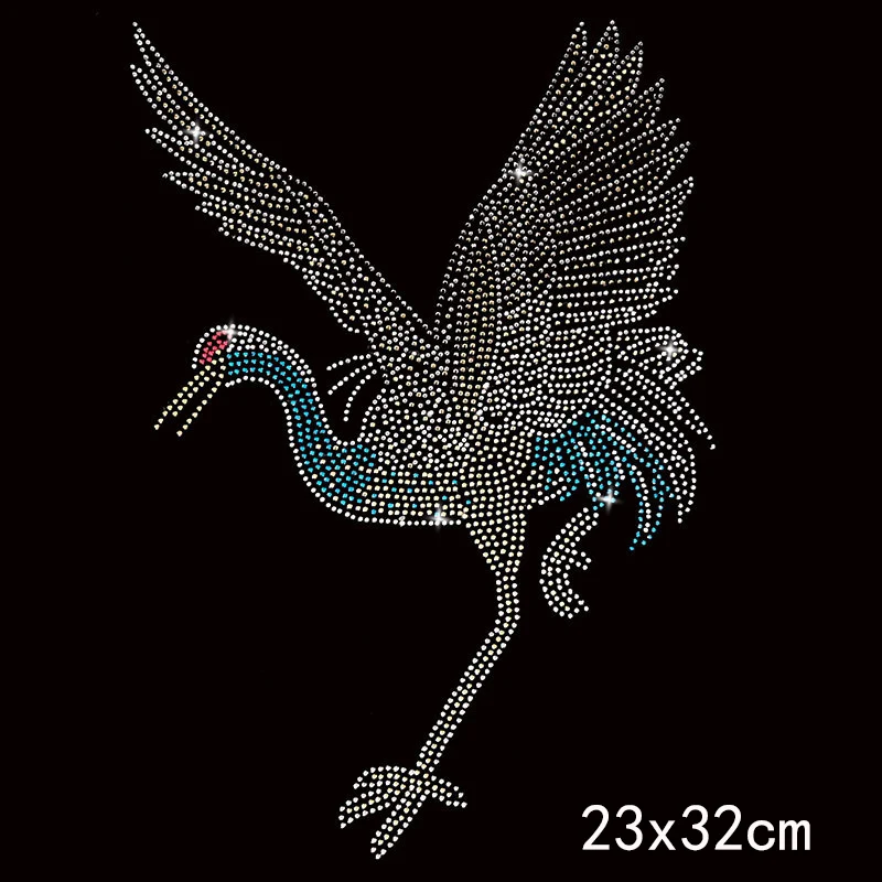 

1Pcs Sparkle Pattern Rhinestone Diamante Crane White Swan Transfer Patches Sticker Iron On Hotfix Gem T Shirt Motif Bag