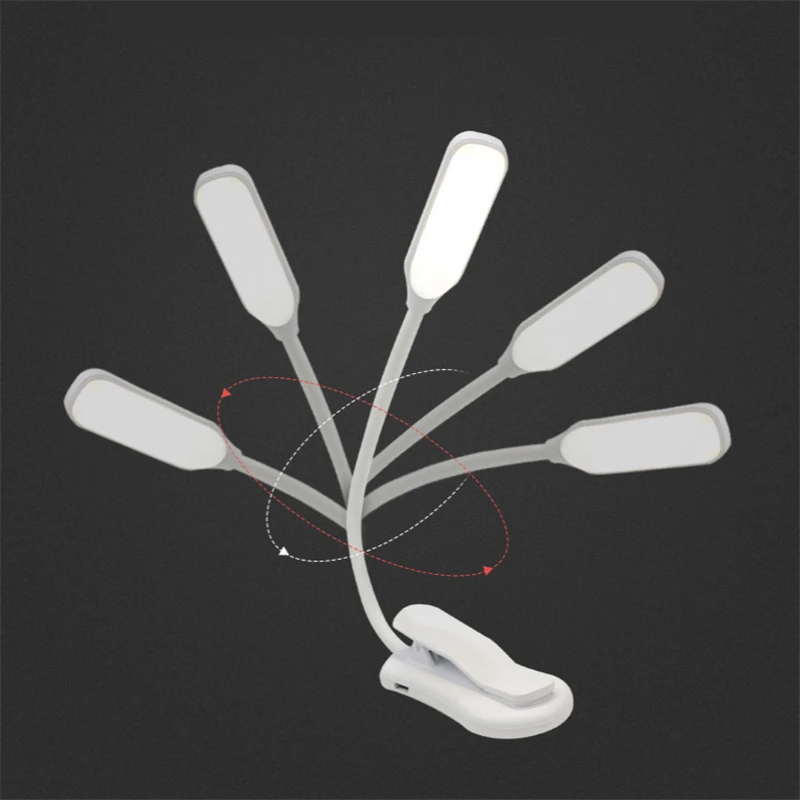 Book Light 1.4W USB 7LEDs Desk Lamp With Clip 5V 3 Modes Dimable Portable Reading Light Work-light Rechargeable