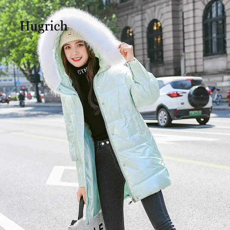 2020 Cotton Padded Korean Version Loose Winter Bright White Coat Women's Medium and Long Down Cotton Padded Jacket