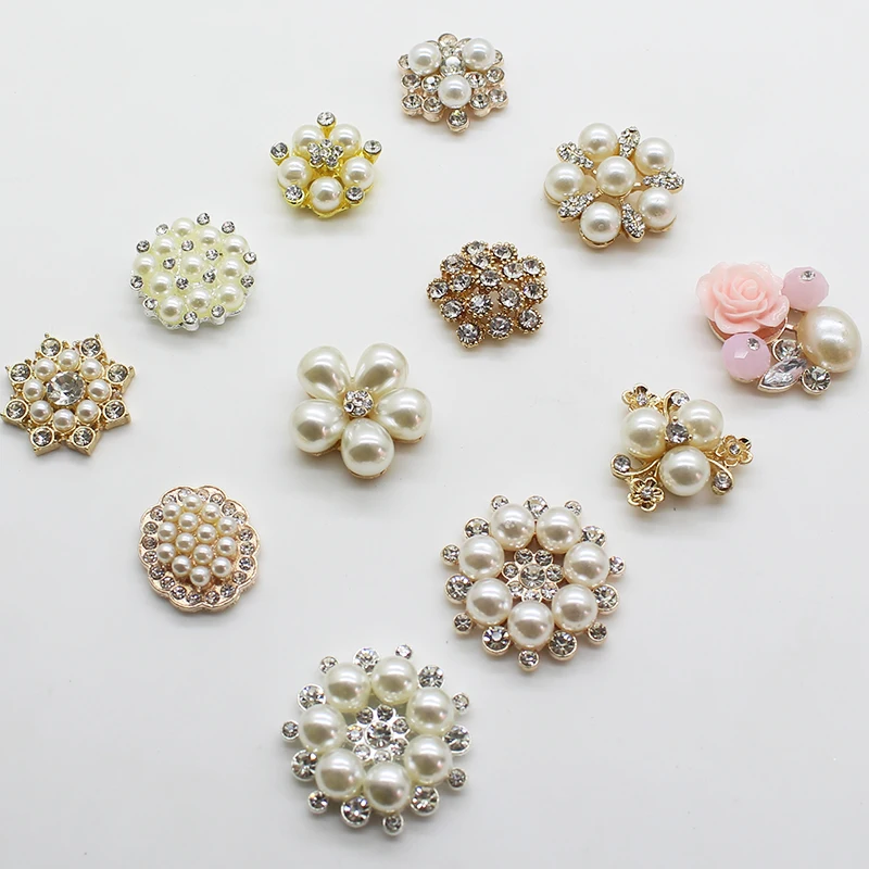 New Hot Prices Mix Size Buttons 5Pcs/Lot man made Pearl Alloy Buttons DIY Handwork Sewing Decoration Metal Accessories