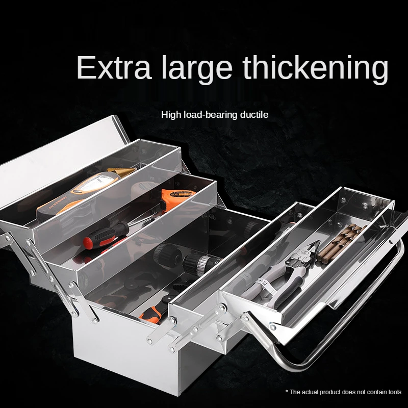 Stainless steel toolbox thickened large multifunctional vehicle-mounted industrial folding hardware storage box portable