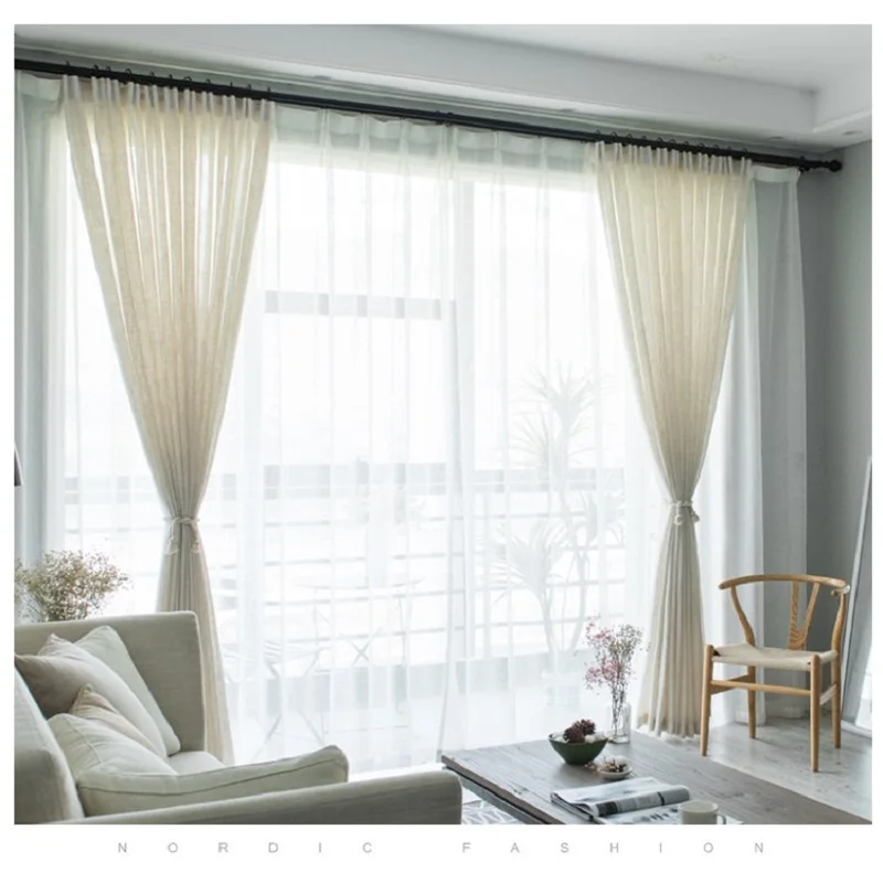 Modern  Japanese style linen curtain Thicken sheer curtains contracted bedroom wave window balcony tulle shading window screen