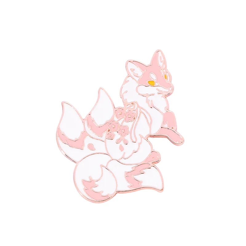 أربعة الذيل زهرة الثعلب الصلب بروش فريد Kitsunes الكرتون النبات الباستيل ساكورا التلبيب دبوس الملابس القبعات ظهره الجينز اكسسوارات