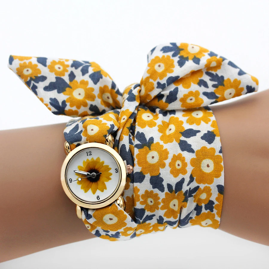 Shsby-Montre-bracelet en tissu de haute qualité pour femmes, design de marque pour dames, grille de fleurs, montre habillée à la mode pour filles