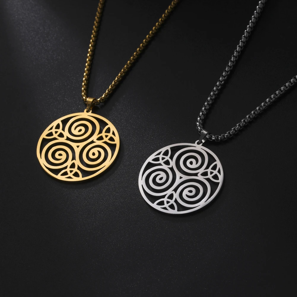 Dawapara Triskele Triple Spiral Necklace Triskelion Symbol Irish Kate Knot Hollow Pendants Necklace Stainless Steel Jewelry