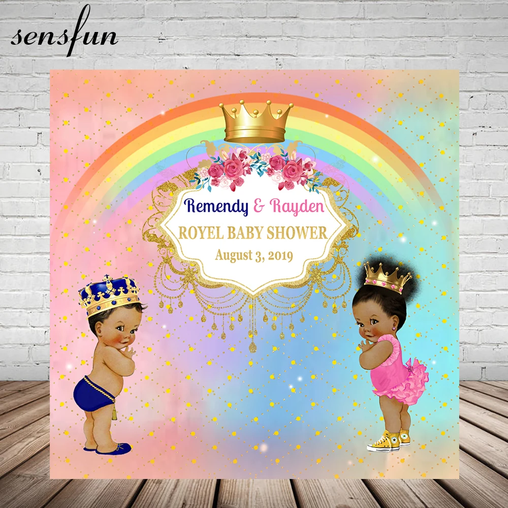 Sensfun สำหรับเด็กเพศเปิดเผยเด็กหญิงเด็กชายฝาแฝดวันเกิดฉากหลังปาร์ตี้ Rainbow Gold Crown การถ่ายภาพพื้นหลัง