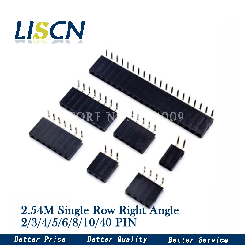 10PCS 1X/2/3/4/5/6/8/10/40 PIN Single Row Right Angle FEMALE PIN HEADER 2.54MM PITCH Strip Connector Socket 3p/4p/6p/8p/20p/40p