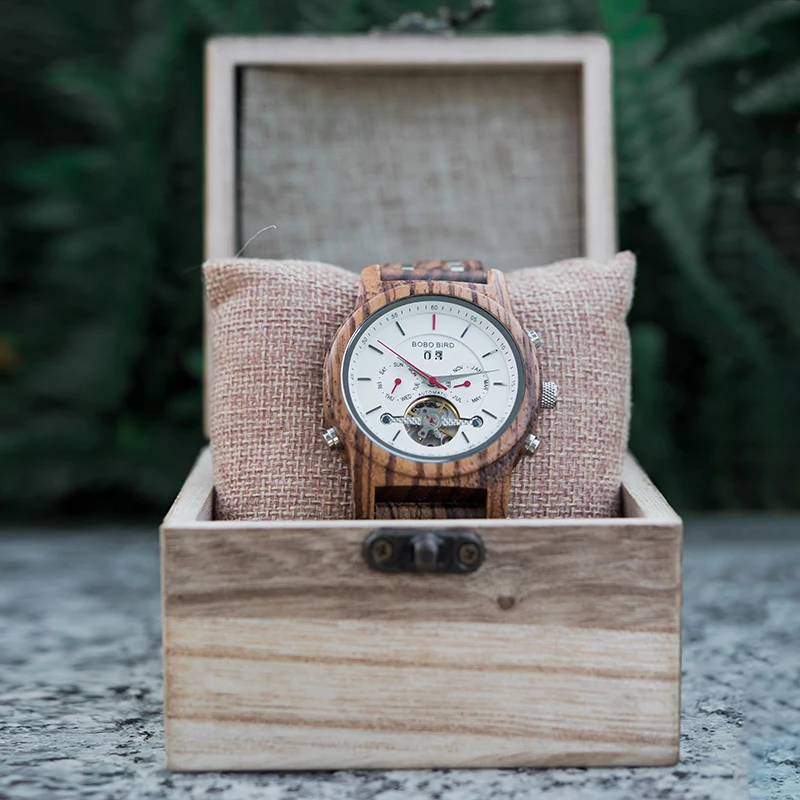 BOBO BIRD Mechanical Watches Men Women Automatic Double Tourbillon Wristwatch Wooden Metal Balance Wheel Clock Relogio