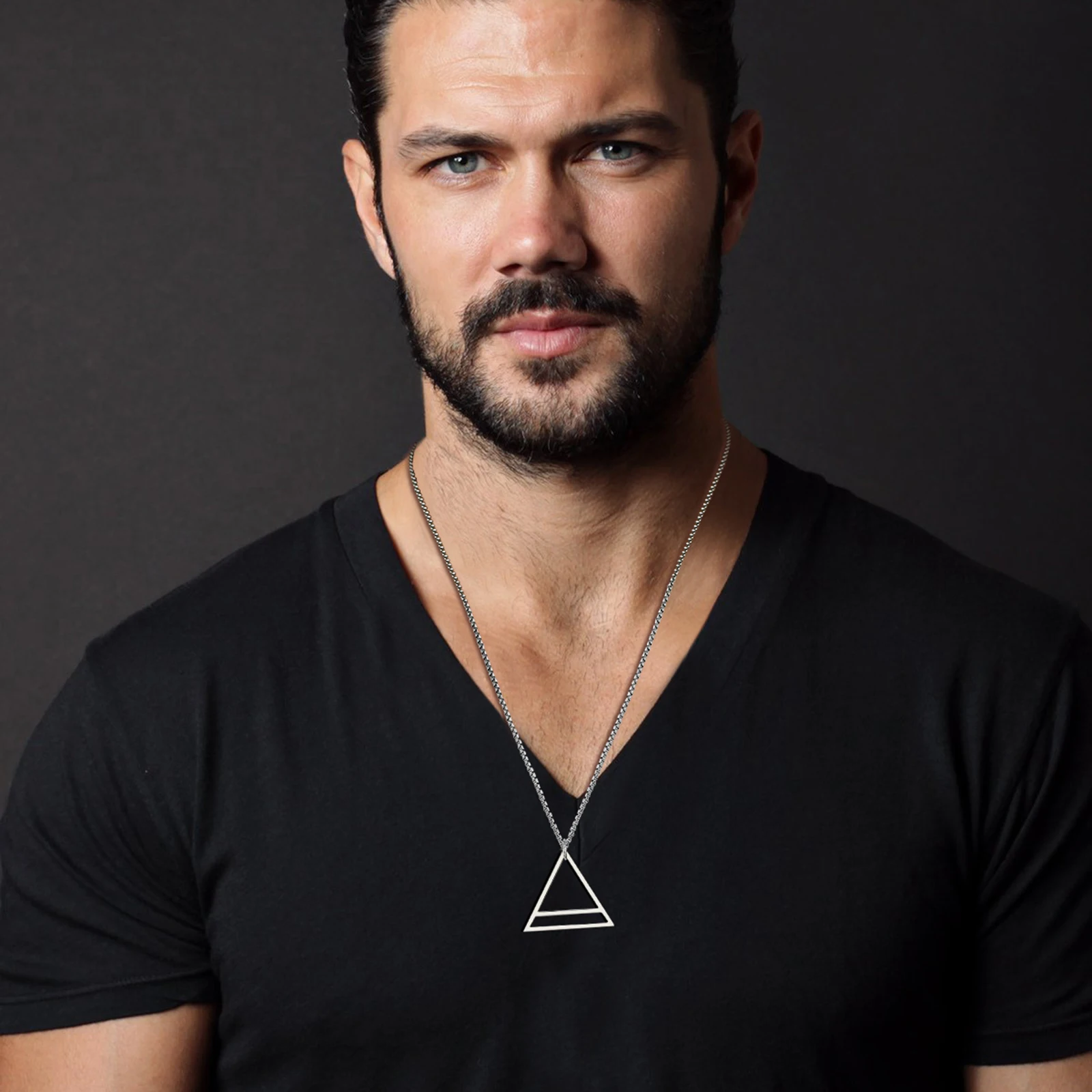 Vnox Geometric Men's Necklaces,Hollow Triangle Pendant,Minimalist Metal Stainless Steel Male Simple Casual Collar Jewelry image 3