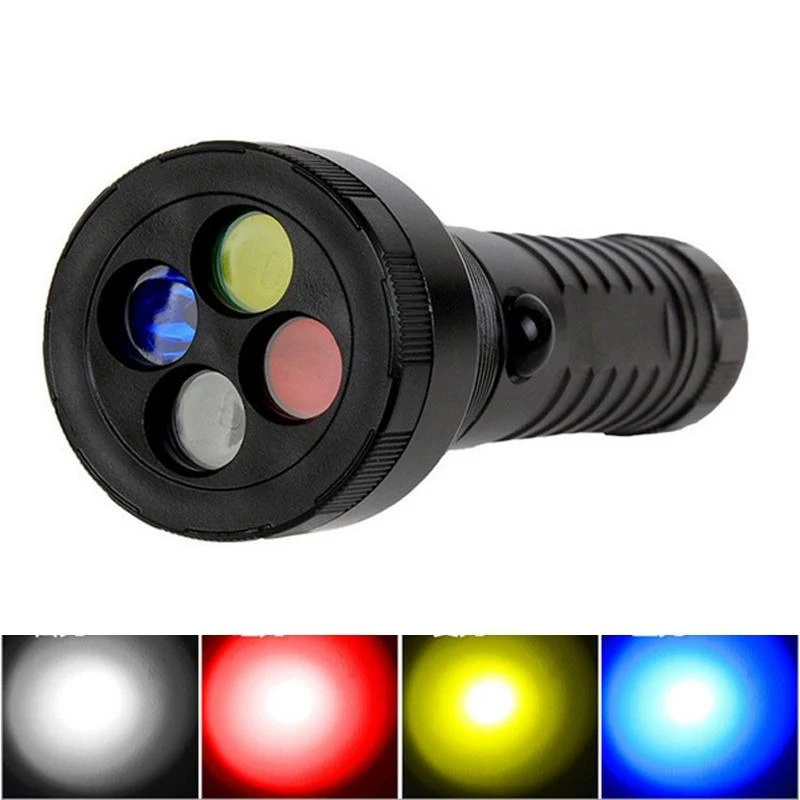 

Finglig Signal Flashlight LED with Red /Green/Yellow/White 4 Colors Modes Filter Light Torch Lighting Aluminum Emergency