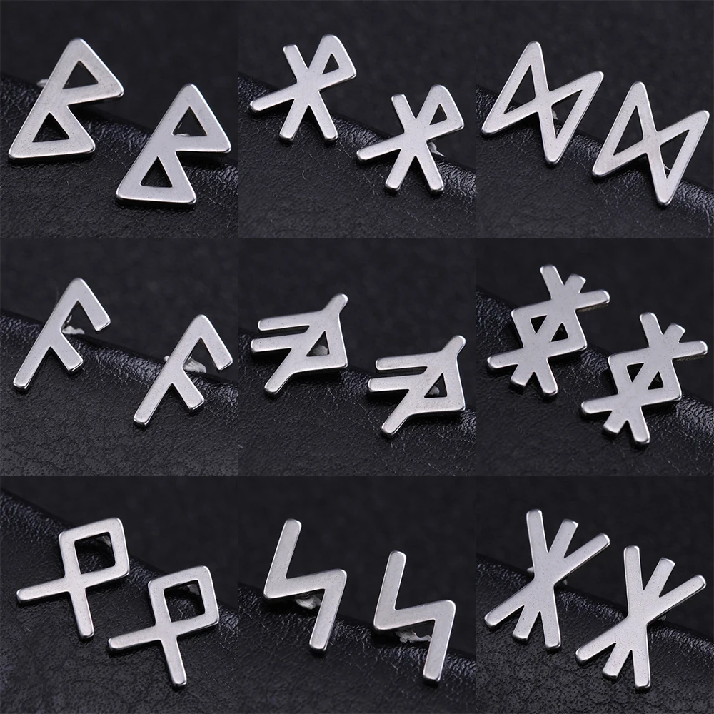 Dawapara Runes Letter Simple Fashion Earrings Stainless Steel Jewelry  Metal  Unisex  Trendy Stud Earrings