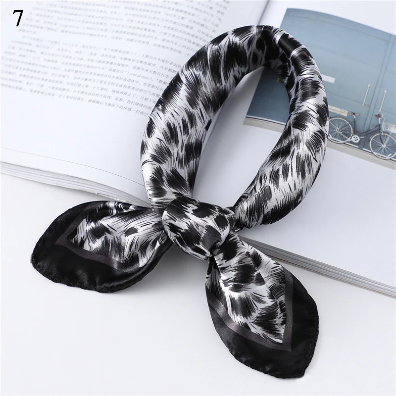 Lady Office Neckerchief Striped Leopard New Square Neck Scarf Women Silk Hair Band Small Foulard Shawls and Wraps Oil Panting