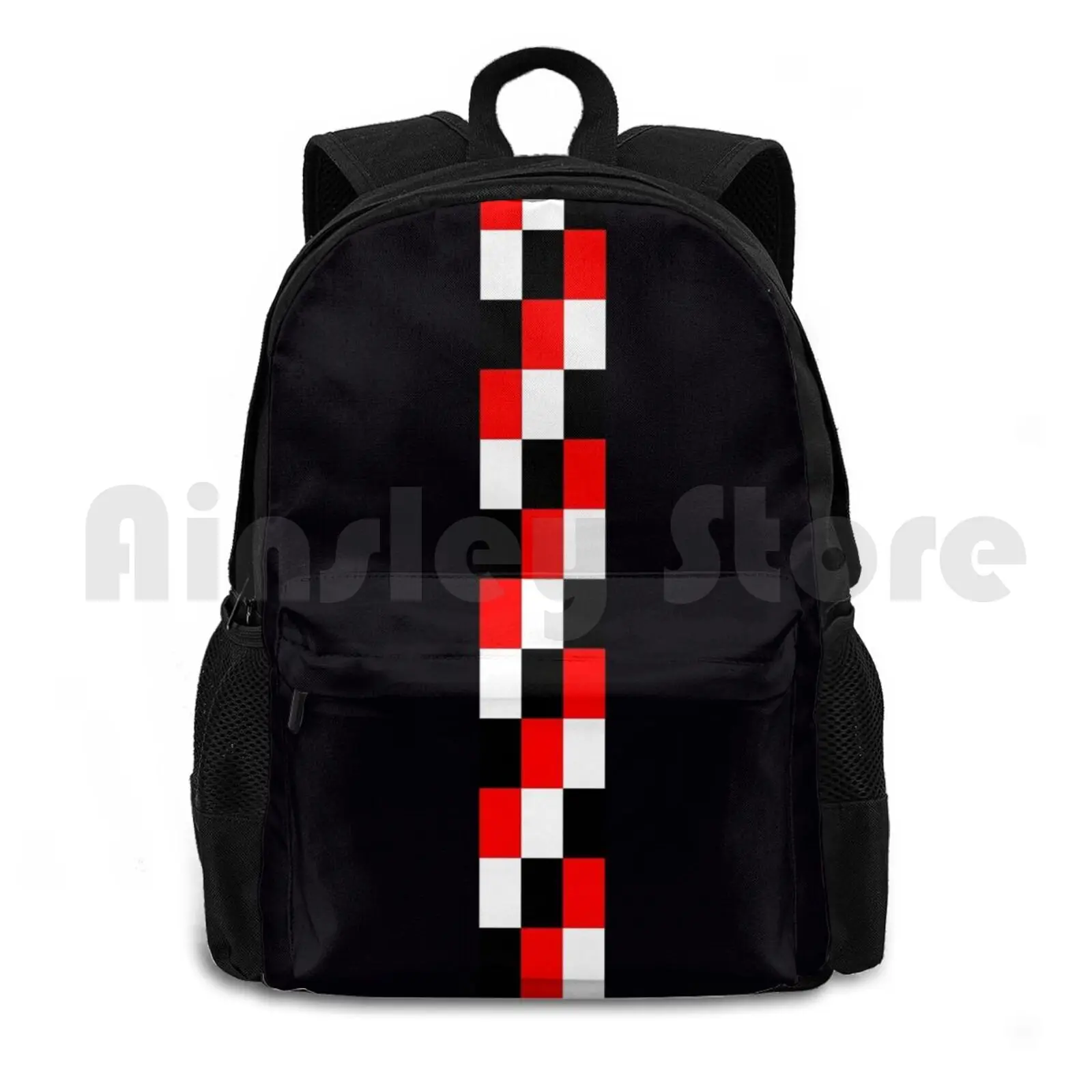 60s Geometric Graphic Red Black And White Outdoor Hiking Backpack Riding Climbing Sports Bag Mod Mod Revival