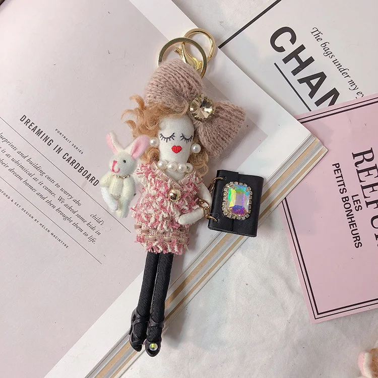 2023 Real Mink Fur Keychain Bag Pompom Bag Charm KeyRing Luxury Car Jewelry Pendant Fur Keychain  Luxury Keychain