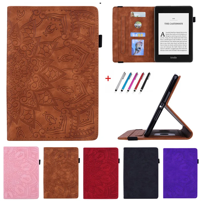 Funda for kindle paperwhite case Embossed PU Leather Stand Wallet Ebook Reader Cover for Amazon Kindle Paperwhite 4 3 2 1 Case