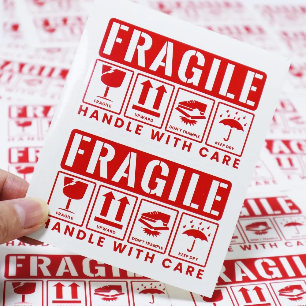 10-50pcs Red Fragile Reminder Warning Stickers 8x5cm \