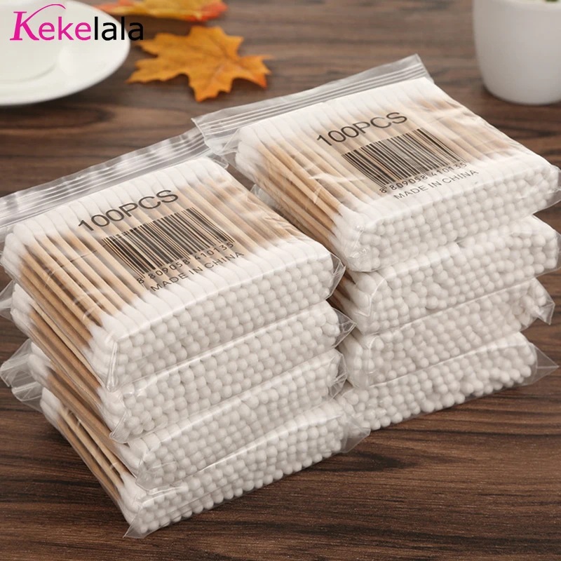 Wholesale 500PCS/Lot Disposable Cotton Swabs For Makeup Eyelash Wooden Stick Nose Ears Cleaning Applicators Beauty Tools Supply