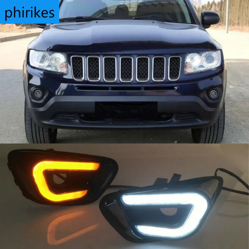 

2pcs For Jeep Compass 2011 2012 2013 2014 2015 2016 Car LED Daytime DRL Running Light White+Yellow Side Turning Light Fog Lamp