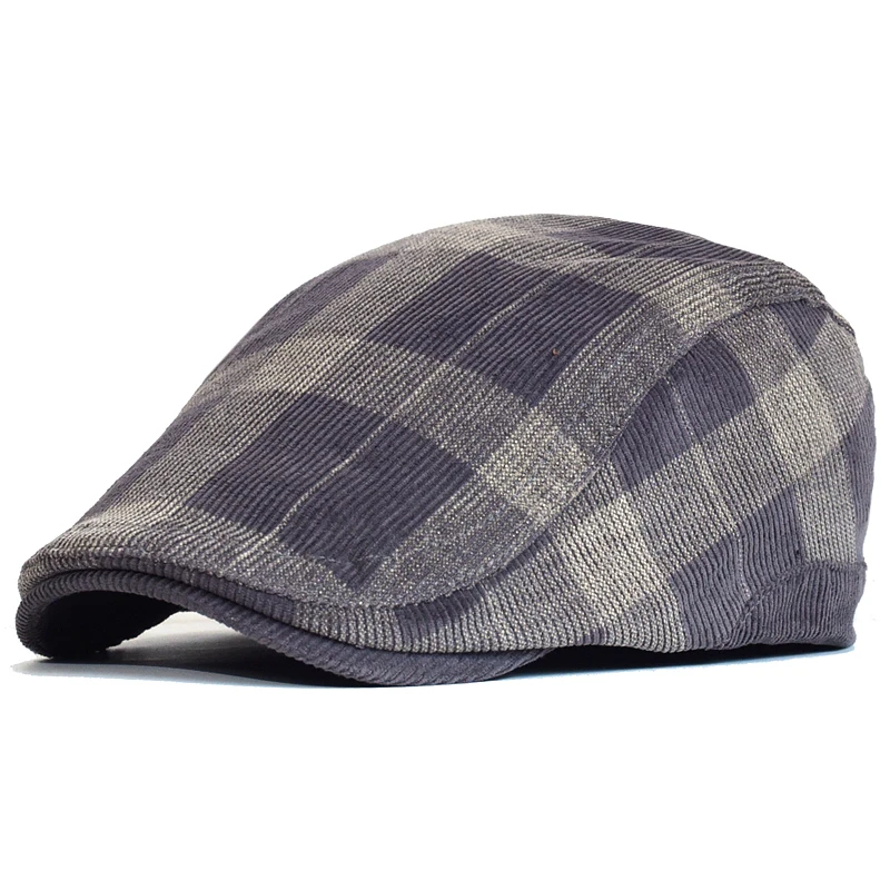 Zima Vintage Plaid gruby Beret kapelusz sztruks czapka gazeciarza mężczyźni kobiety anglia Gatsby Retro kapelusz kierowca płaska czapka