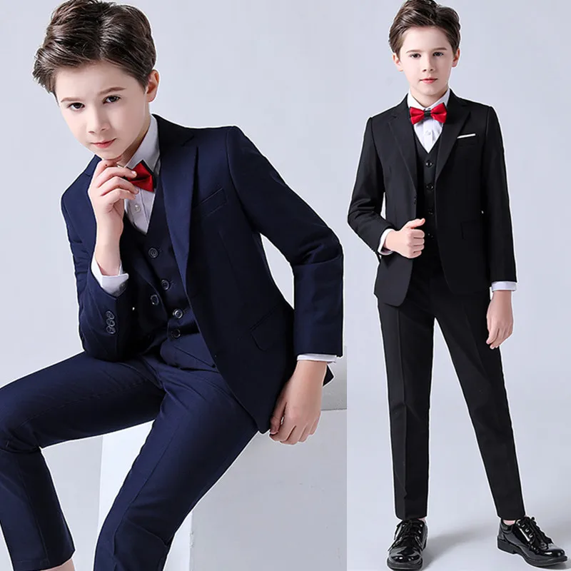 

Flower Boys Jacket+Vest Pants Bowtie 4pcs Wedding Suit School Kids Birthday Dress Children Gentleman Party Costume