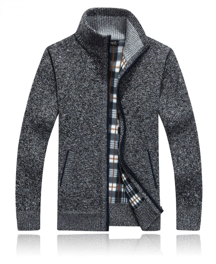 Winter Dicke Herren Strickpullover Mantel Off White Langarm Strickjacke Fleece Full Zip Männlich Kausal Plus Size Kleidung für den Herbst – Detail 4