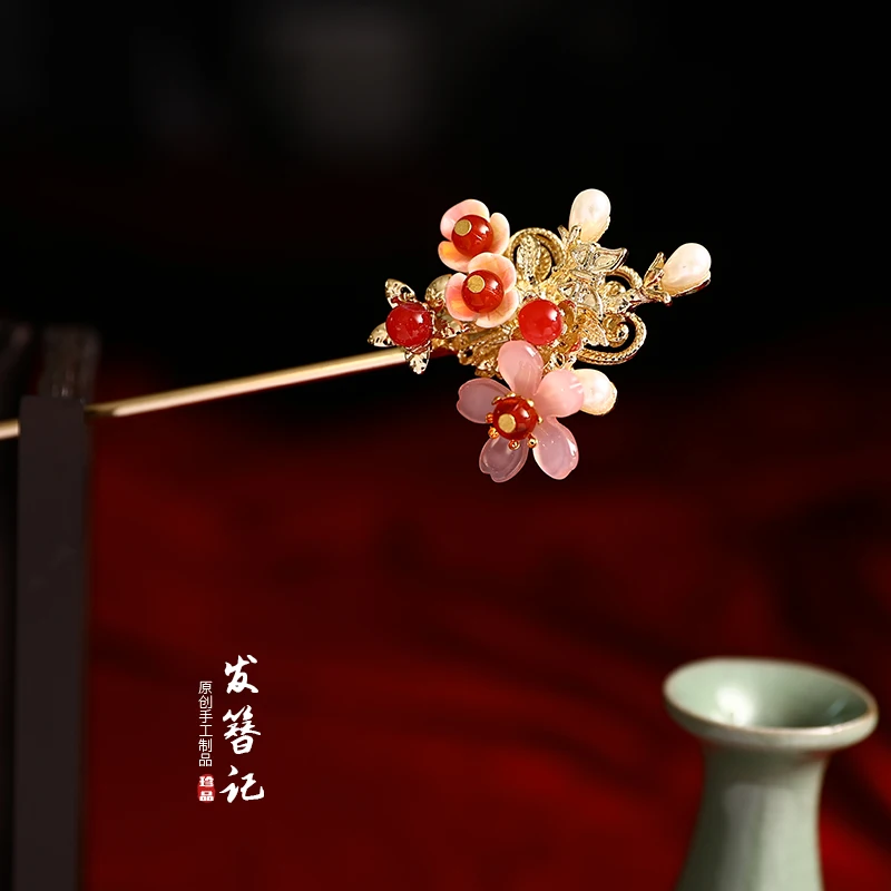 

Ancient style hair accessories Chinese style palace hairpin stick flower handmade jewelry Hanfu accessories step shake dice girl