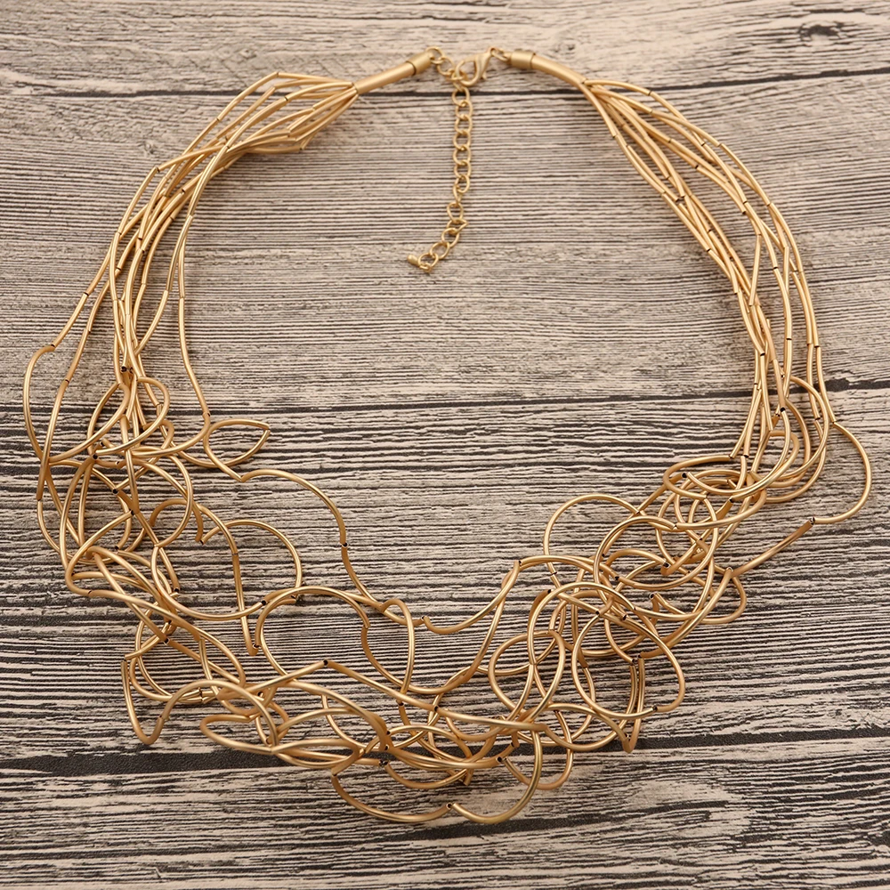 STRATHSPEY Mode Neue Lange Unregelmäßige Kupfer Rohr Halskette Für Frauen Aussage Chunky Multi Lay Schmuck – Detail 4