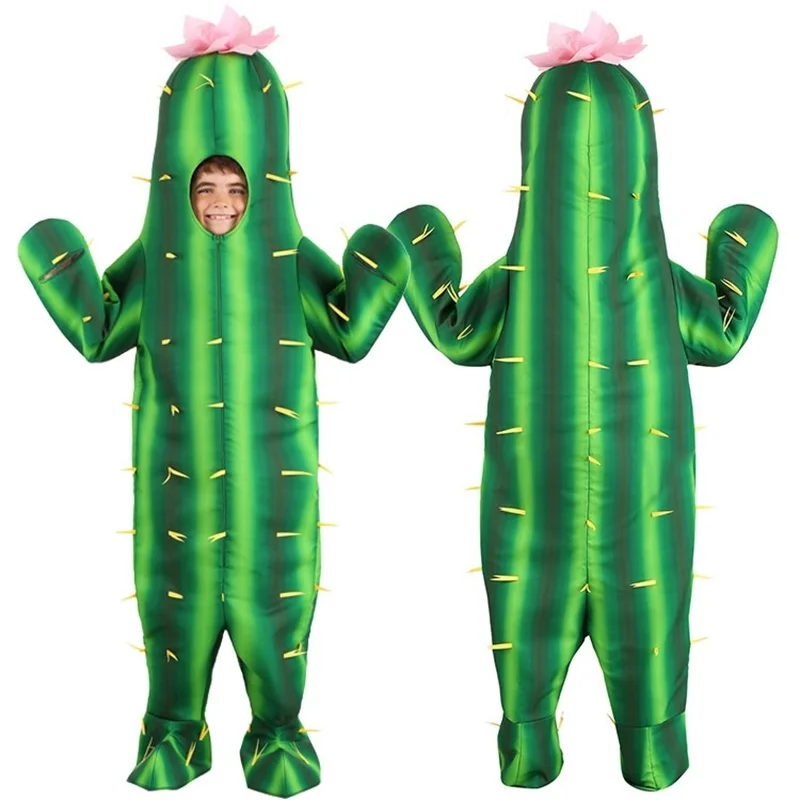 Unisex Adult Cactus Costume Cosplay Holiday Party Funny Green Men Cactus for Kids Boy Jumpsuit Fancy Dress