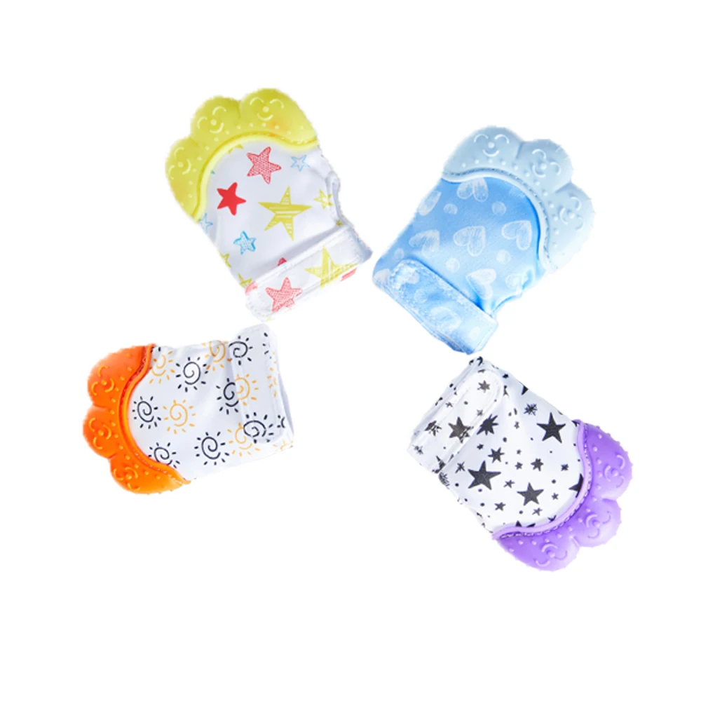 Hotsale Kisded teether Szív Sztár nyomtatás szilikon Kesztyű Kesztyű gyerekeknek gyerekek Újszülött teethers anti-eating kezét Fogzás Kesztyű Kisded érdekel