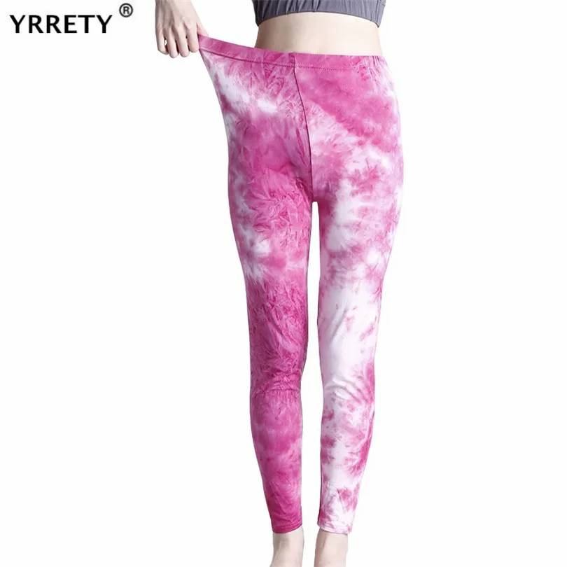 YRRETY-mallas deportivas de cintura alta para mujer, pantalones elásticos de realce para Fitness, correr, Yoga, gimnasio, Tie-Dye, rosa, envío directo