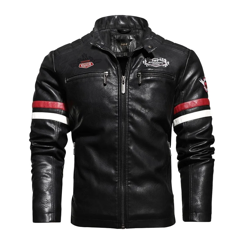 Chaquetas de cuero para hombre, chaqueta de cuero para motocicleta para primavera y otoño, abrigo de cuero PU bordado a la moda, chaqueta de couro para hombre