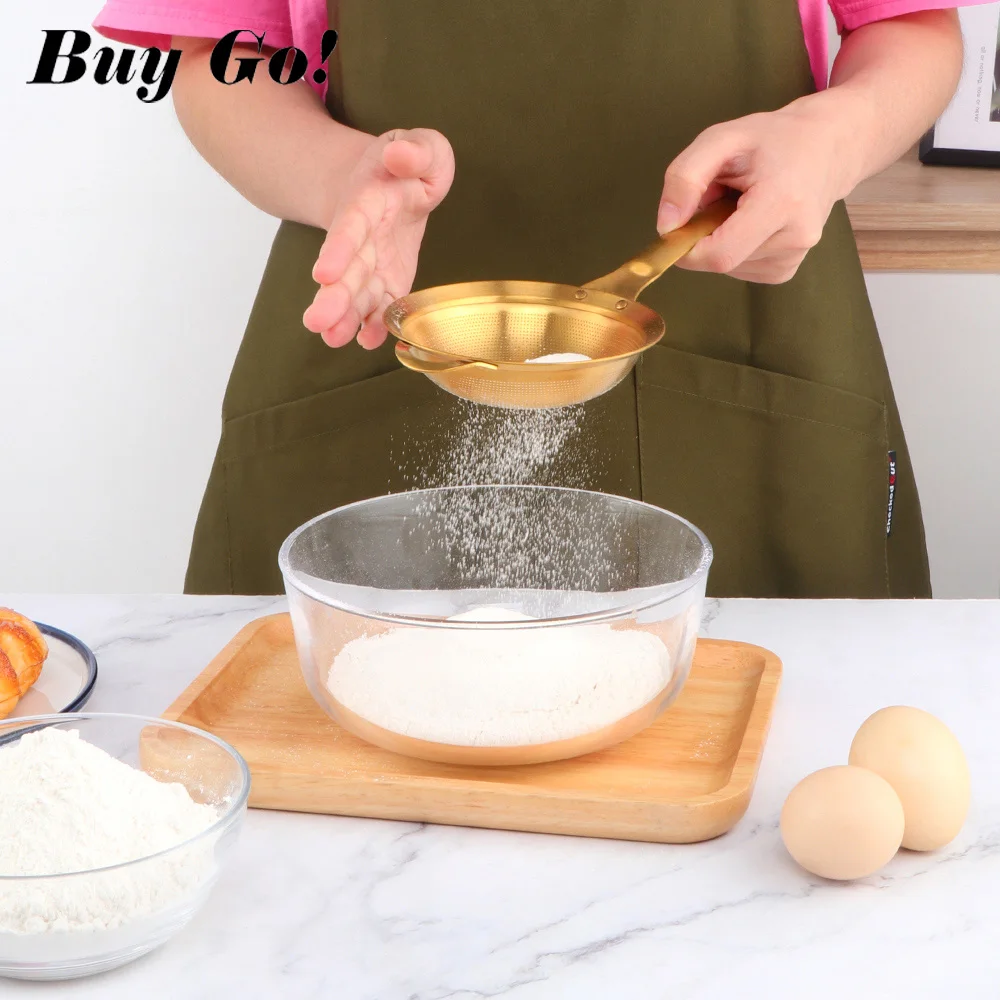 1PC Stainless Steel Screen Mesh Strainer With Handle Gold Flour Sieve Cooking Oil Colander Kitchen Accessories сито для муки