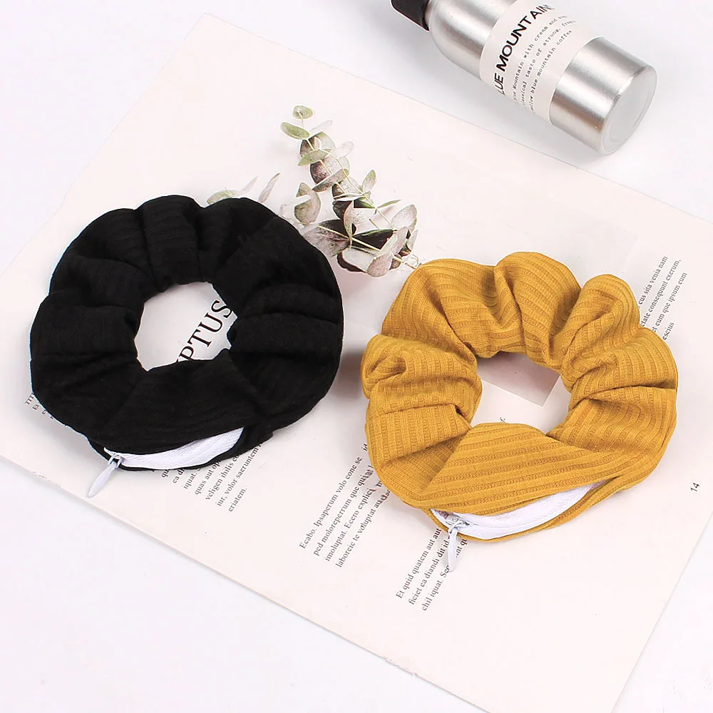 1PC Fashion New Velvet Pocket wallet Hair Scrunchies Retro Zipper Large Intestine Elastic Hair Band Hair Accessories Hot