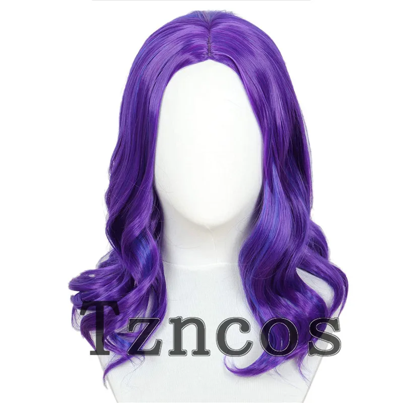 Tzncos bambino Mal parrucca Cosplay ricci viola blu capelli lunghi discenti 3 capelli sintetici resistenti al calore per bambini