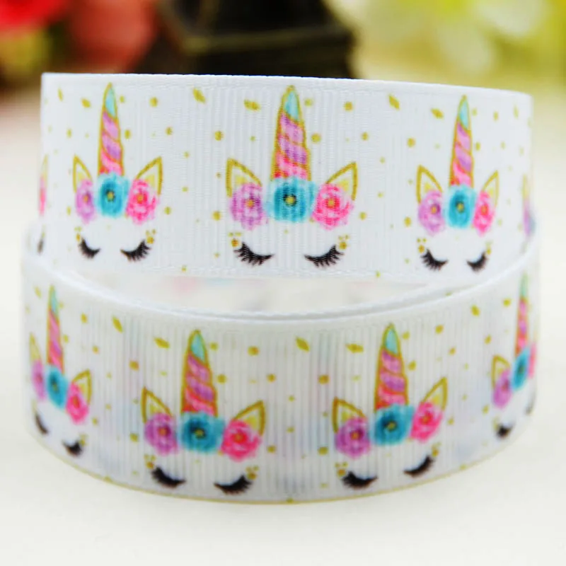 7/8\'\' 22mm Sleep Unicorn Cartoon Character printed Grosgrain Ribbon party decoration 5 Yards randomly sent