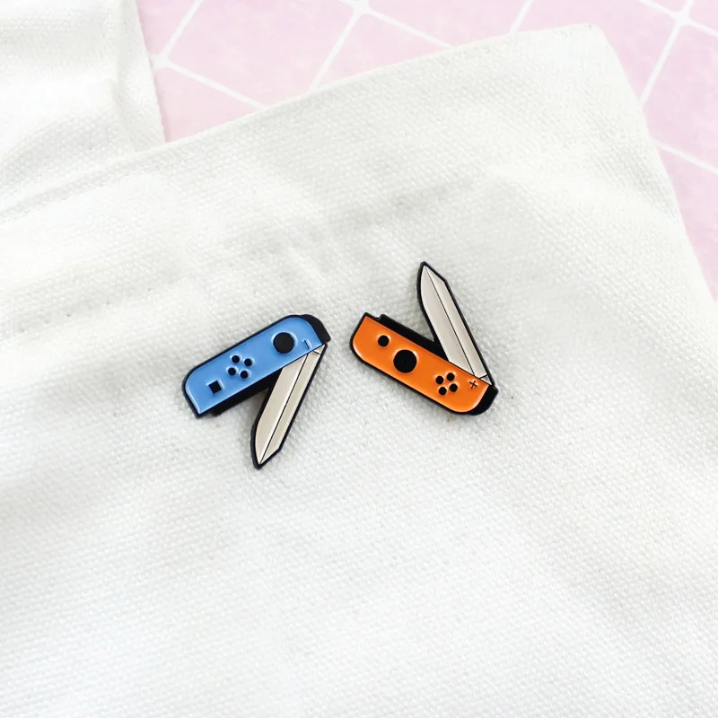 New blue orange color scissors button life supplies metal simple design creative knife enamel pin shirt jewelry brooch