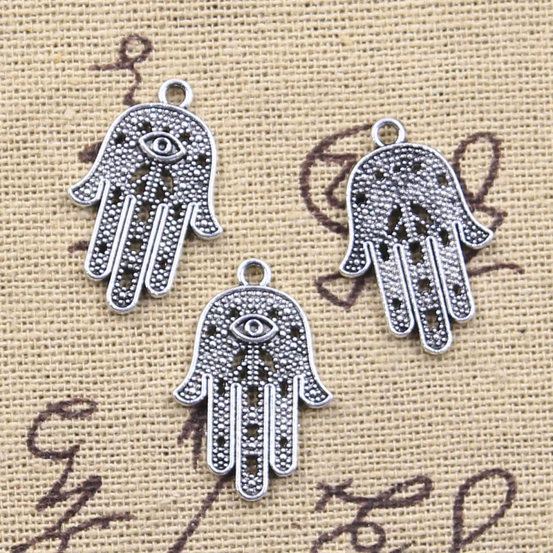 15pcs Charms Eye Hamsa Palm Fatima Hand Protection Antique Silver Color Pendants Making DIY Handmade Tibetan Findings