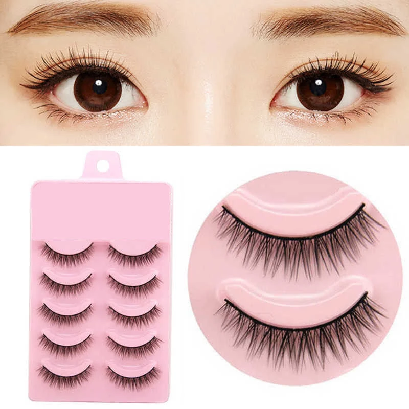 5 Pairs Nerz Haar Falsche Wimpern 3D Natürliche Kurze Kreuz Gefälschte Wimpern Verlängerung Make-Up Handgemachte Volle Streifen Wimpern