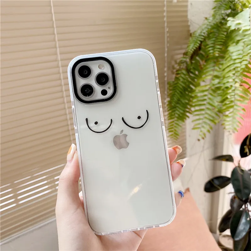 INS Cute funny Personality Woman Body line chest breast case for iphone 13 12 11 Pro Max X XS 14 7 8 Plus soft  color edge cover