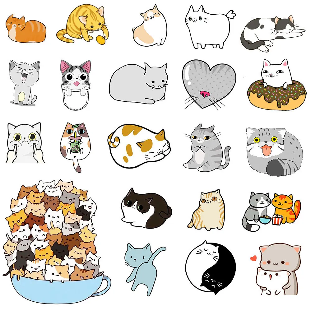 50Pcs Kawaii Cartoon Kinderen Zelfklevende Briefpapier Sticker Kids Dier Kat Graffiti Scrapbook Telefoon Laptop Diy Decoratie Decals