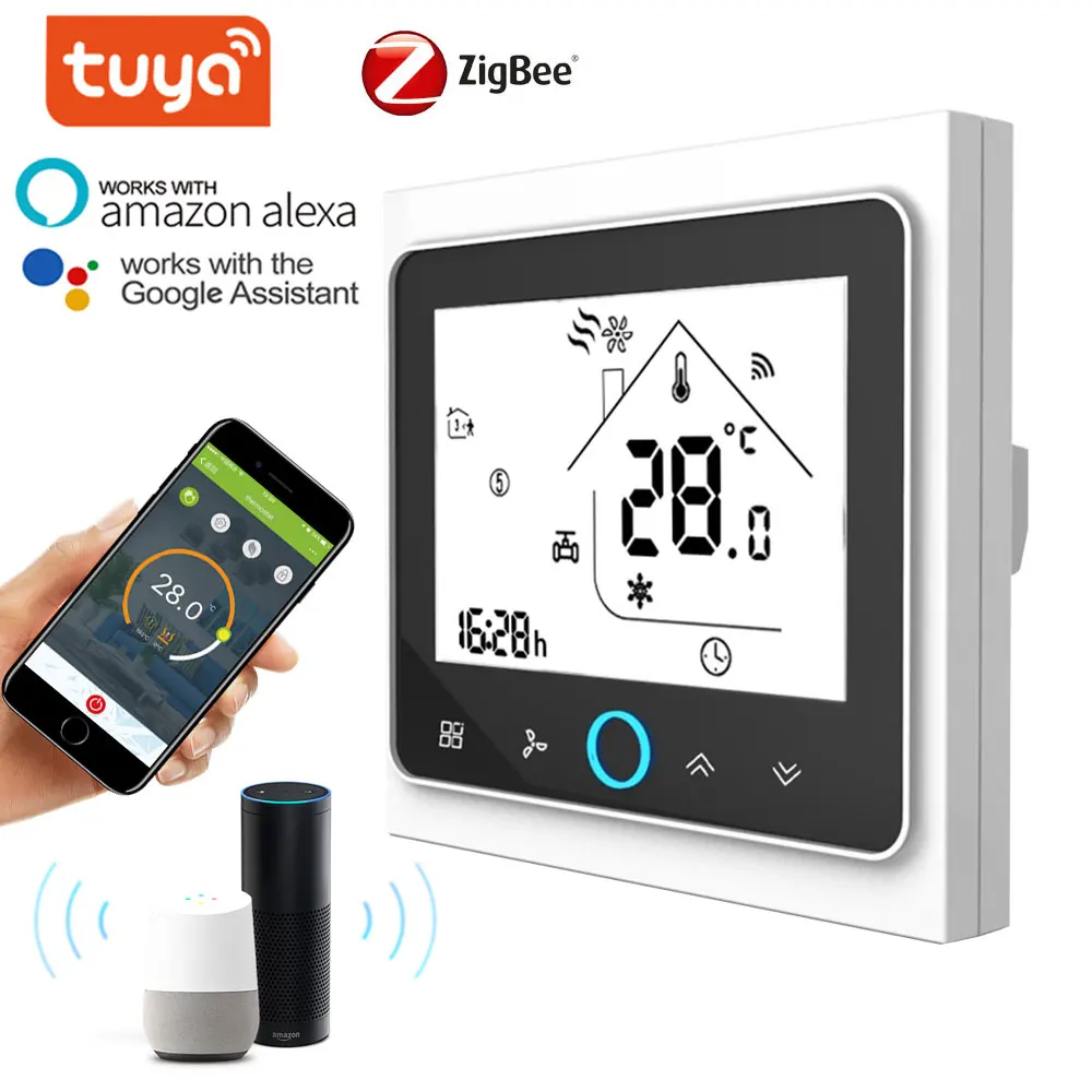 Termostato inteligente WiFi/Zigbee para sistemas de aire acondicionado central de 2p/4p con función de enfriamiento / calefacción y control de