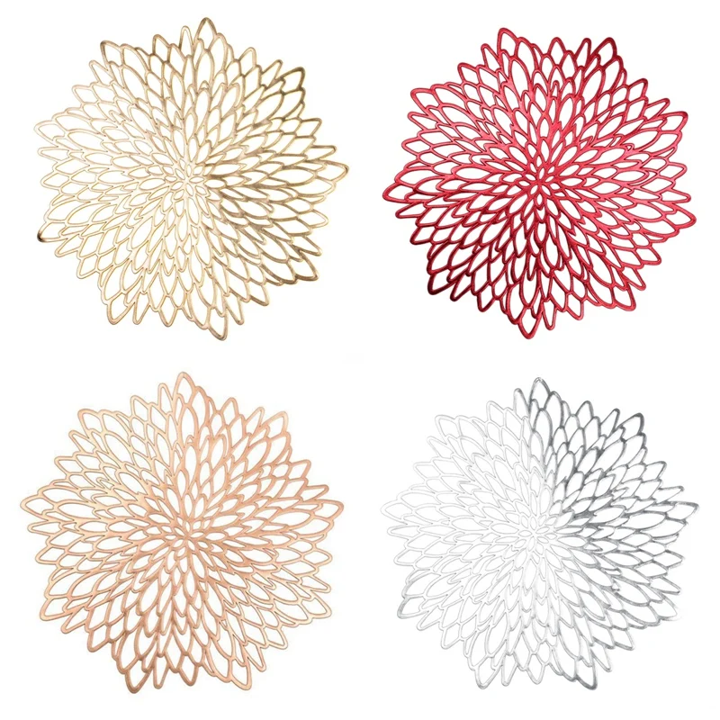

1Pc PVC Hollow Insulation Coaster Pads Table Bowl Mat Home Christmas Decor Heat Resistant Flower Shape Placemat For Dining Table
