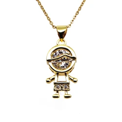 Micro zircon Couple pendant necklace Cute boys and girls copper gold plated DIY neck catenary necklace jewelry
