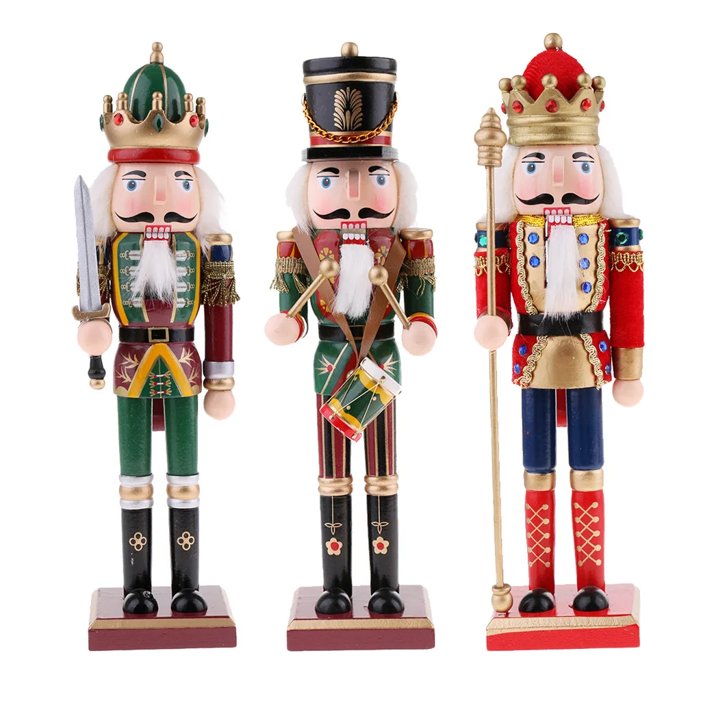 Figuras de Cascanueces de soldado de madera, modelo de adornos navideños, muñecas de decoración coloridas pintadas a mano, diseño Vintage, 3 piezas por juego