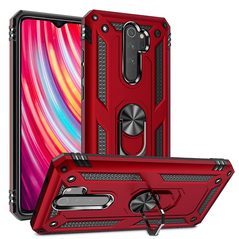 

Luxury Shockproof Armor Silicone Bumper Hard Back Cover For Xiaomi Redmi Note 11S 10 9 8 Pro Case Magnetic Metal Ring Car Holder