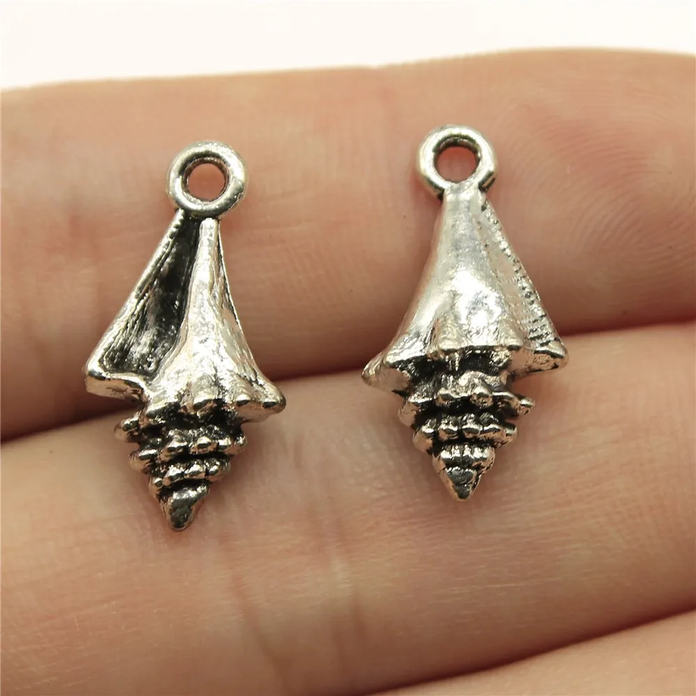 

Wholesale 100pcs/bag 21x11x6mm Shell Conch Pendant Charms Wholesale Antique Silver Color Conch Shell Pendants Charm Conch