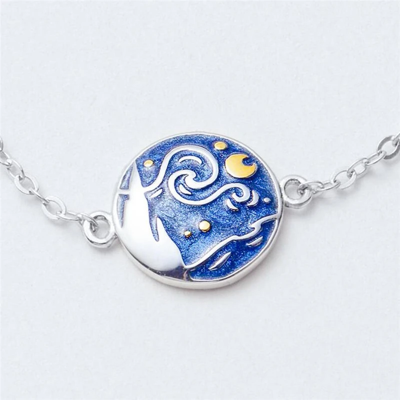 Sole memoria creatività Van Gogh cielo stellato luna romanticismo letterario colore argento bracciali ridimensionabili femminili SBR233