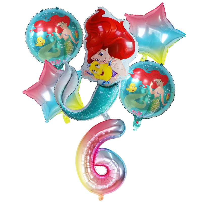 1set mermaid Ariel cartoon balloons princess Theme foil balloon Number baby Shower girl air baloes birthday party decor kids toy