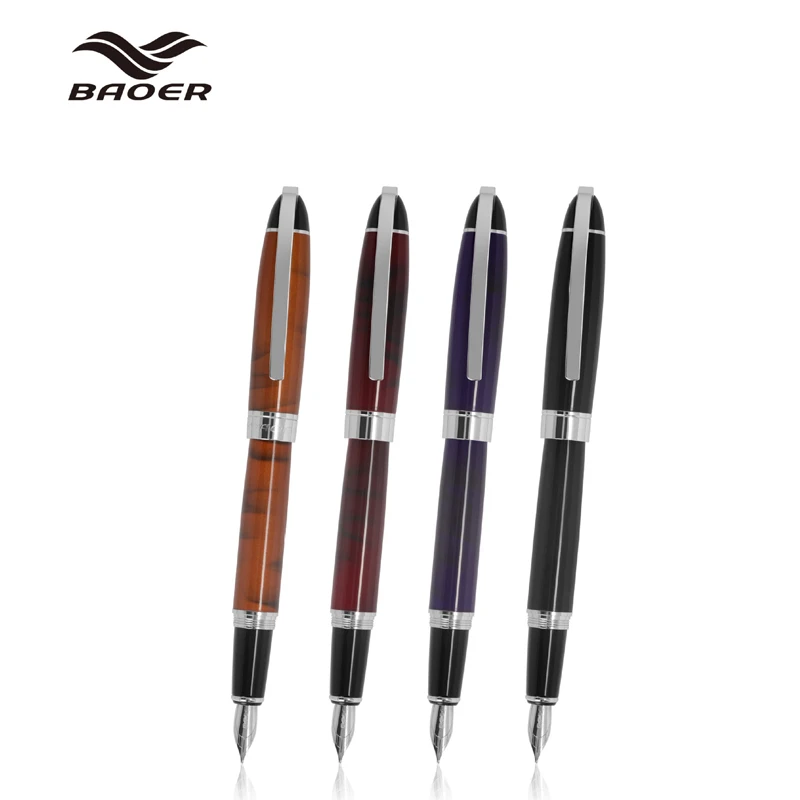 Baoer Metal 517 Unique Style Fountain Pen With Silver Clip Iridium Medium Nib Beautiful Pattern Writing Pens For Office