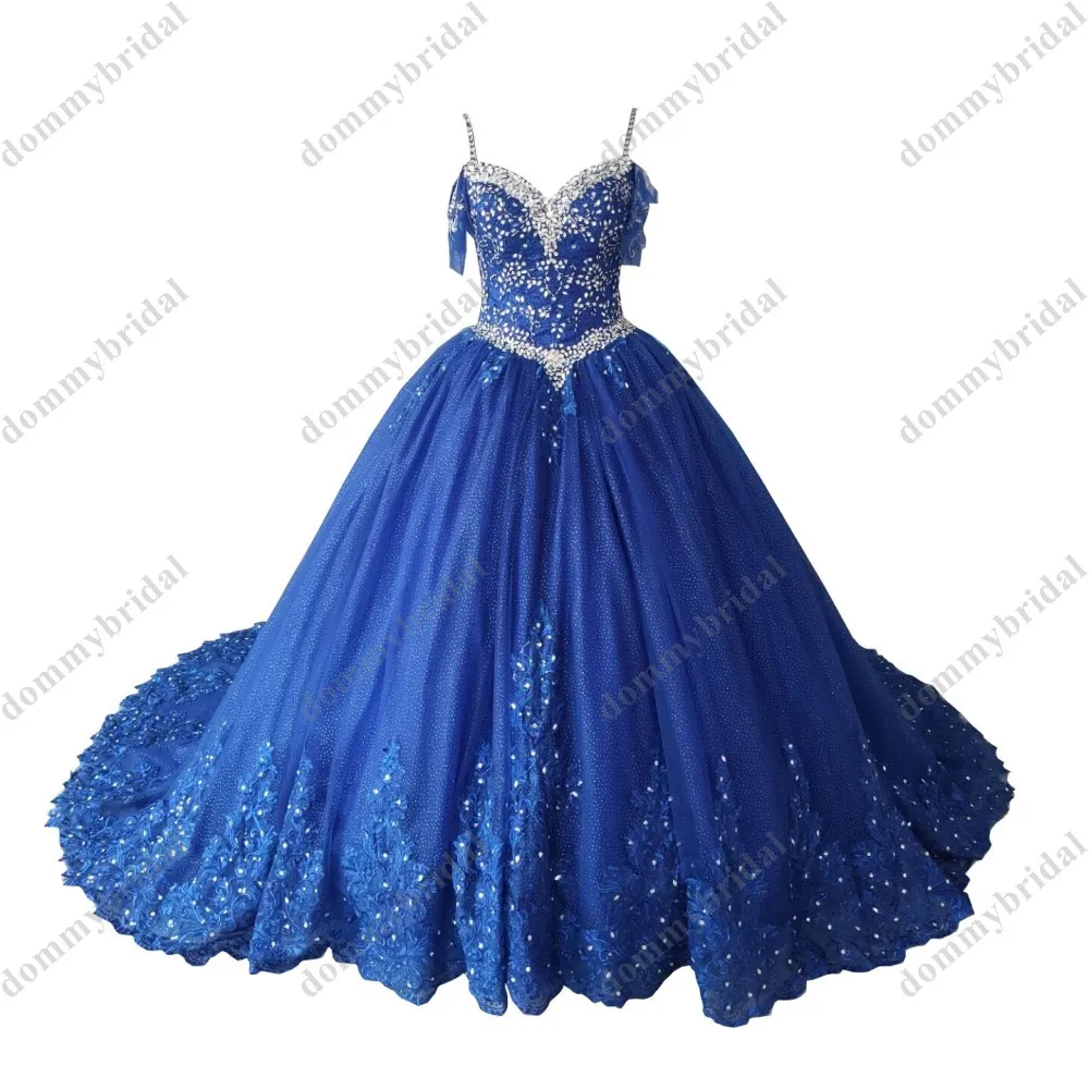 Impressionante sliver cristal strass ombro frio boho bola vestidos quinceanera formal vestido de noite 2022 azul real doce 15 16 xv